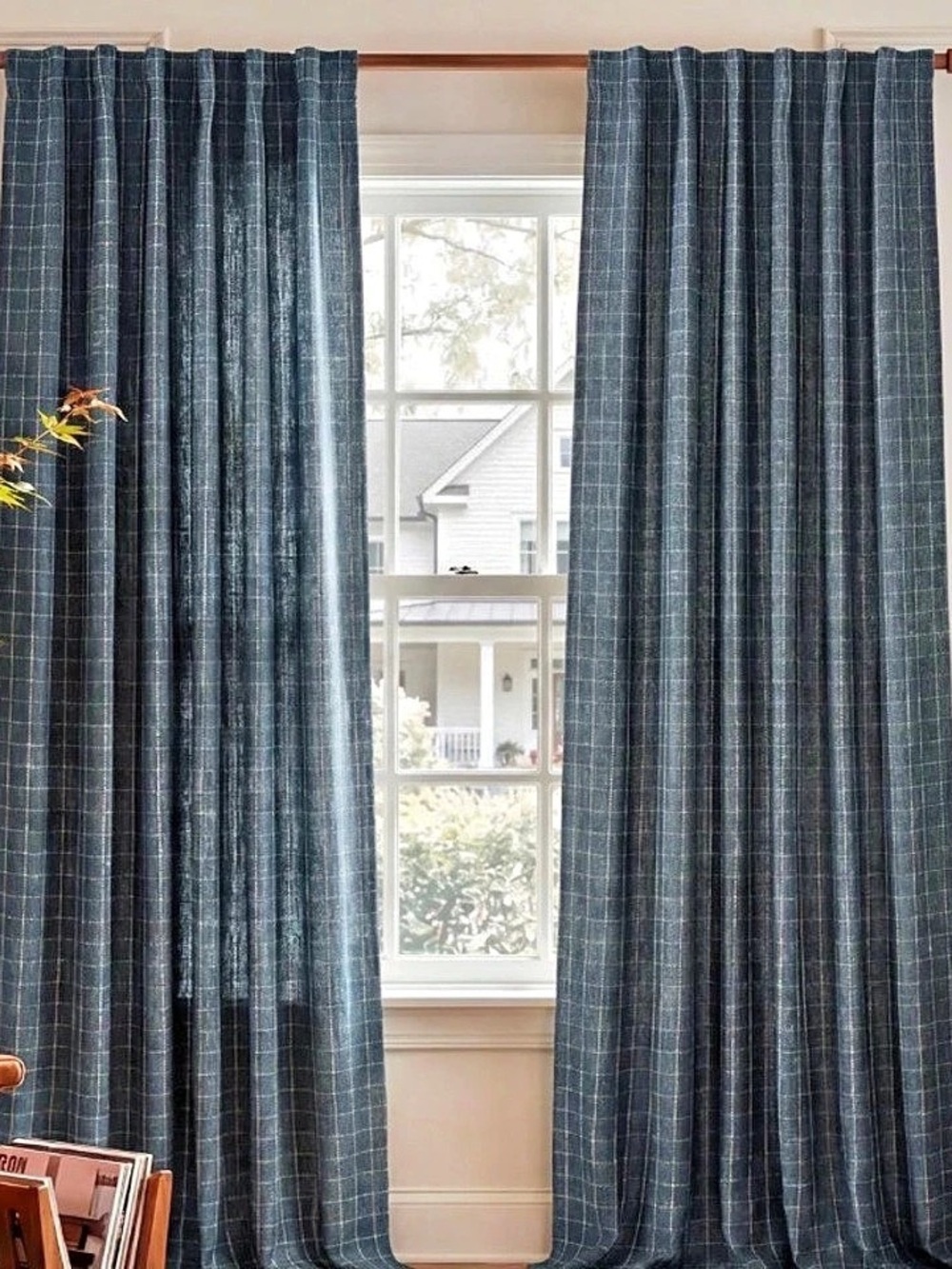 NICETOWN Dusty Blue Plaid Jacquard Light Filtering Curtains, Rod Pocket & Back